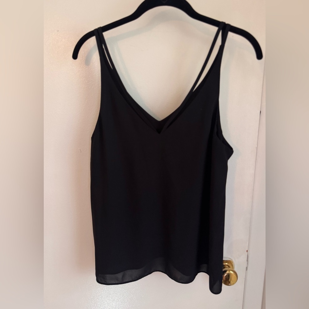 Topshop Black Strappy V-Neck Camisole Tank Size 8 Minimalist Cami - Picture 4 of 7